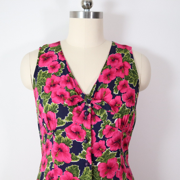 ❌SOLD❌vintage 90s hibiscus floral rayon dress 14 - Picture 5 of 8